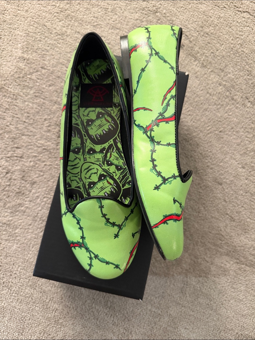 Neon Green Graphic Slip-On Flats with Stitch Detail